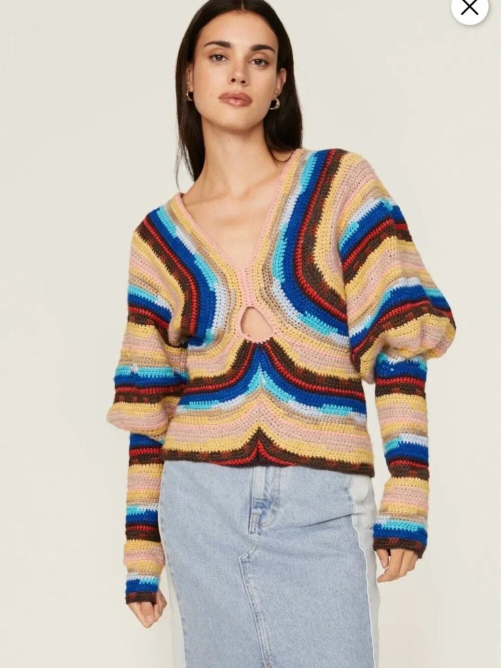 SEA New York Olina Ombre Sweater knit retro stripe top Wool blend Balloon sleeve